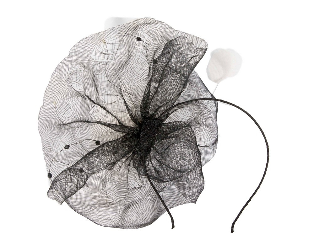 Large black fascinator with white flower - Hats From OZ UK Large black fascinator with white flower - Image 4