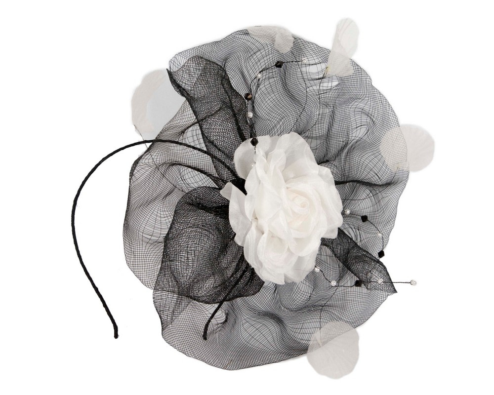 Large black fascinator with white flower - Hats From OZ UK Large black fascinator with white flower - Image 2