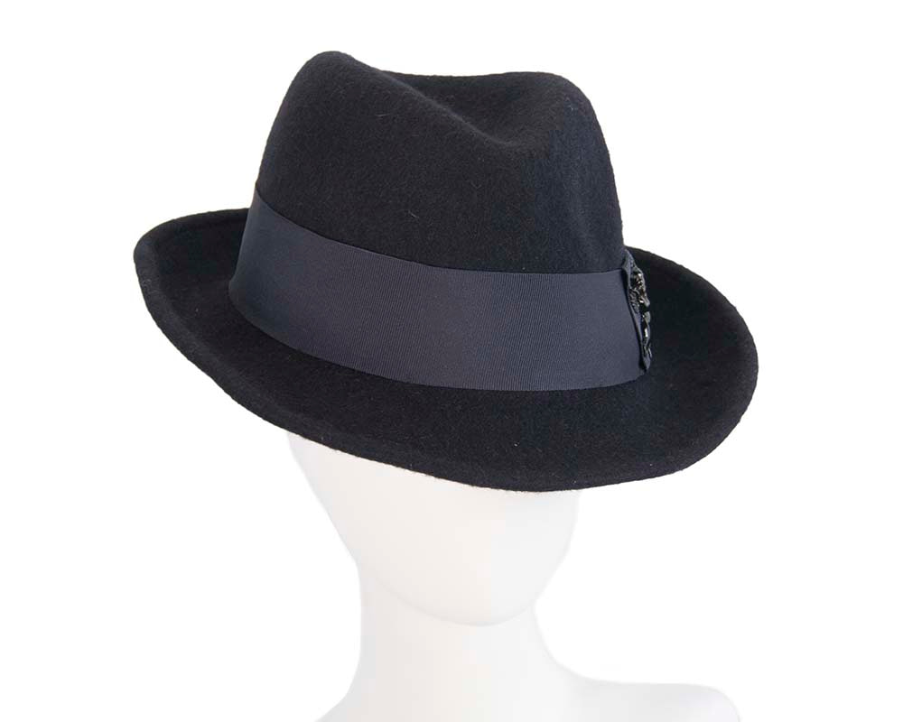 French navy mohair rabbit fur unisex fedora hat - Hats From OZ UK | T109N French navy mohair rabbit fur unisex fedora hat - Hats From OZ UK