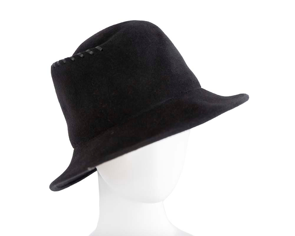 Exclusive black bucket hat with leather trim - Hats From OZ UK | T118B Exclusive black bucket hat with leather trim - Hats From OZ UK