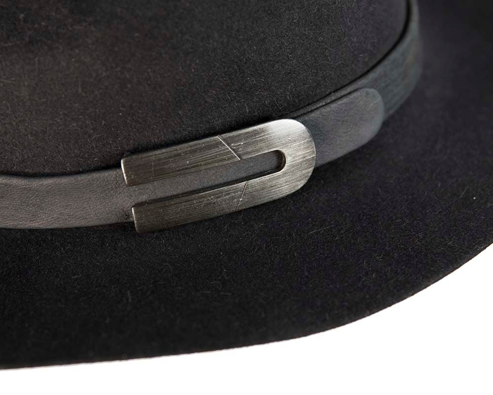 Black rabbit fur wide brim fedora hat with leather band - Hats From OZ UK Black rabbit fur wide brim fedora hat with leather band - Image 5