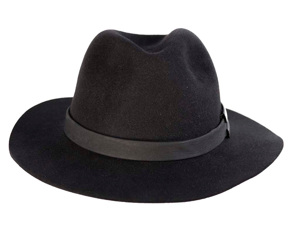 Black rabbit fur wide brim fedora hat with leather band - Hats From OZ UK Black rabbit fur wide brim fedora hat with leather band - Image 4
