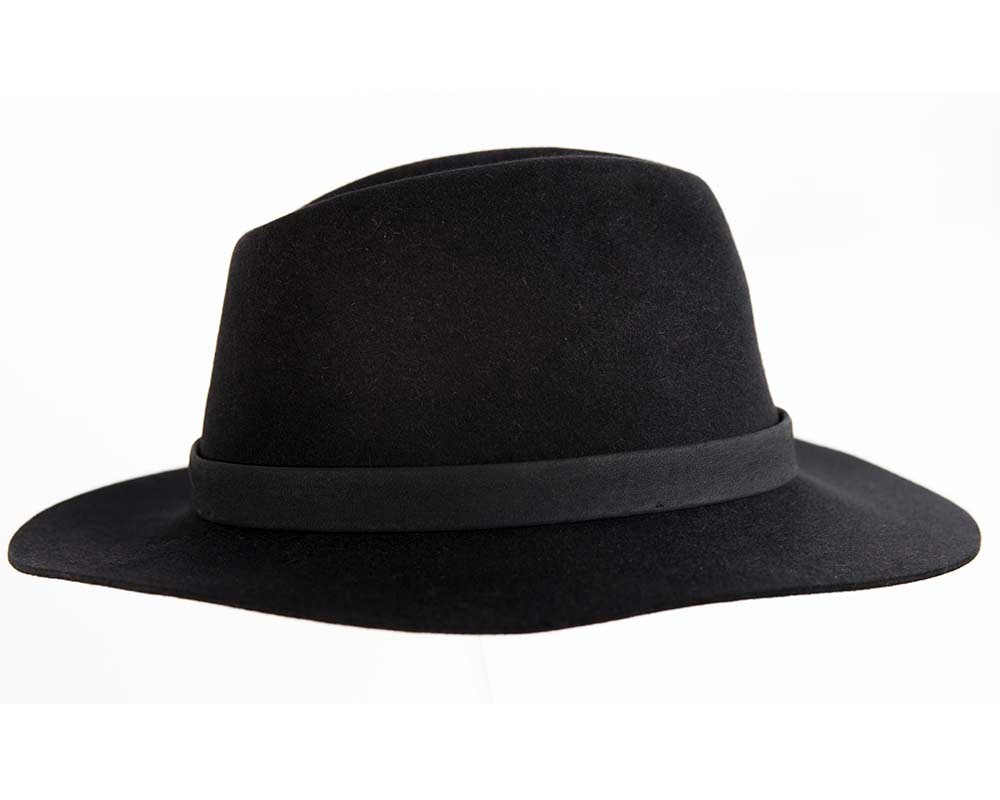 Black rabbit fur wide brim fedora hat with leather band - Hats From OZ UK Black rabbit fur wide brim fedora hat with leather band - Image 2