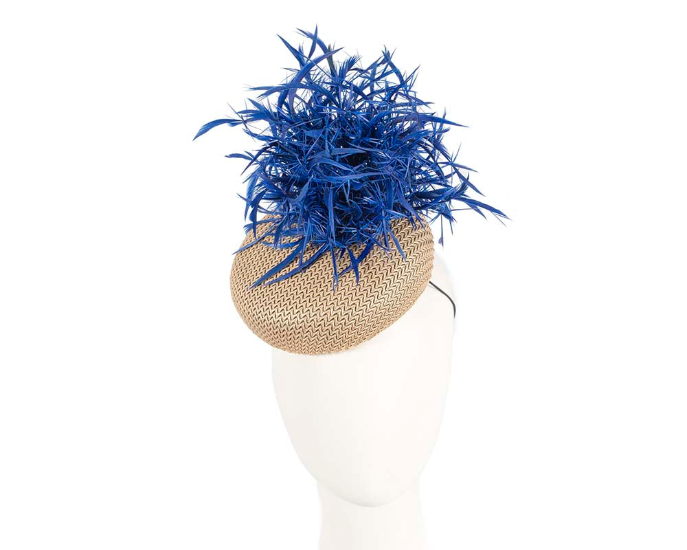 Bespoke Gold and Blue fascinator by BELIEVERA - Hats From OZ UK | V13GBL Bespoke Gold and Blue fascinator by BELIEVERA - Hats From OZ UK