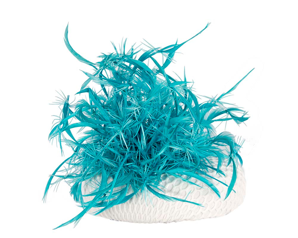 Bespoke White and Aqua fascinator by BELIEVERA - Hats From OZ UK Bespoke White and Aqua fascinator by BELIEVERA - Image 5