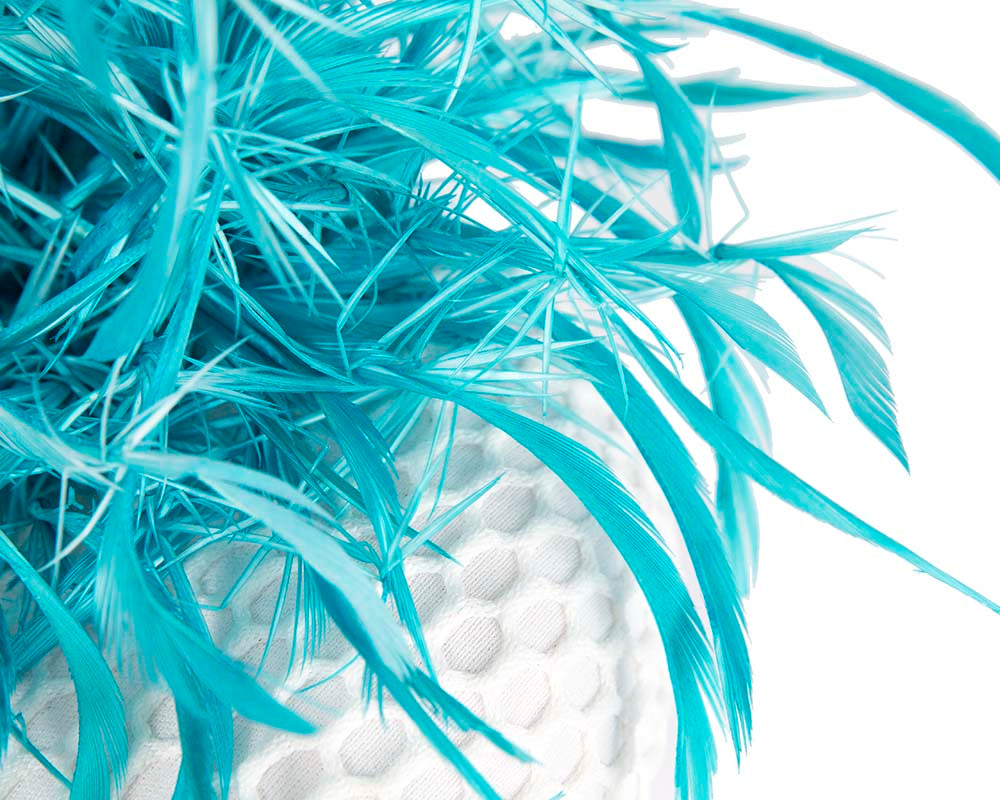 Bespoke White and Aqua fascinator by BELIEVERA - Hats From OZ UK Bespoke White and Aqua fascinator by BELIEVERA - Image 4