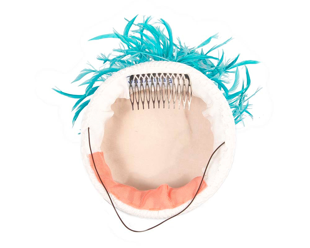 Bespoke White and Aqua fascinator by BELIEVERA - Hats From OZ UK Bespoke White and Aqua fascinator by BELIEVERA - Image 3