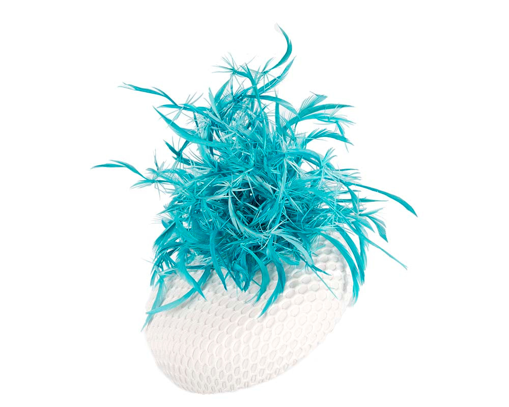 Bespoke White and Aqua fascinator by BELIEVERA - Hats From OZ UK Bespoke White and Aqua fascinator by BELIEVERA - Image 2
