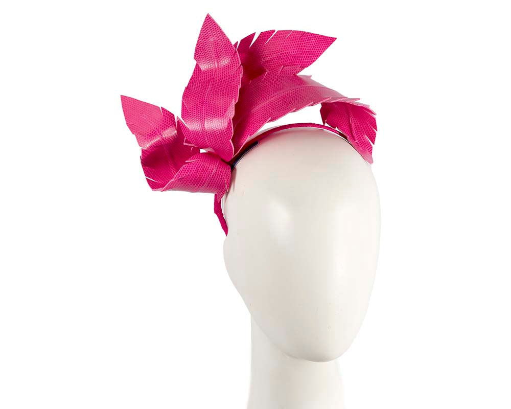 Bespoke fuchsia leather fascinator by BELIEVERA - Hats From OZ UK | V14F Bespoke fuchsia leather fascinator by BELIEVERA - Hats From OZ UK