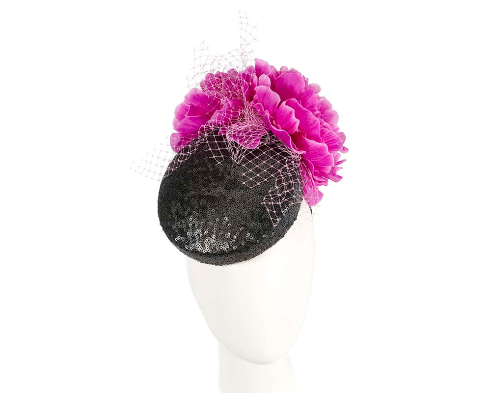 Bespoke Black & Fuchsia fascinator by BELIEVERA - Hats From OZ UK | V15BF Bespoke Black & Fuchsia fascinator by BELIEVERA - Hats From OZ UK