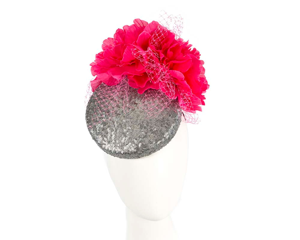 Bespoke Silver & Hot Pink fascinator by BELIEVERA - Hats From OZ UK
