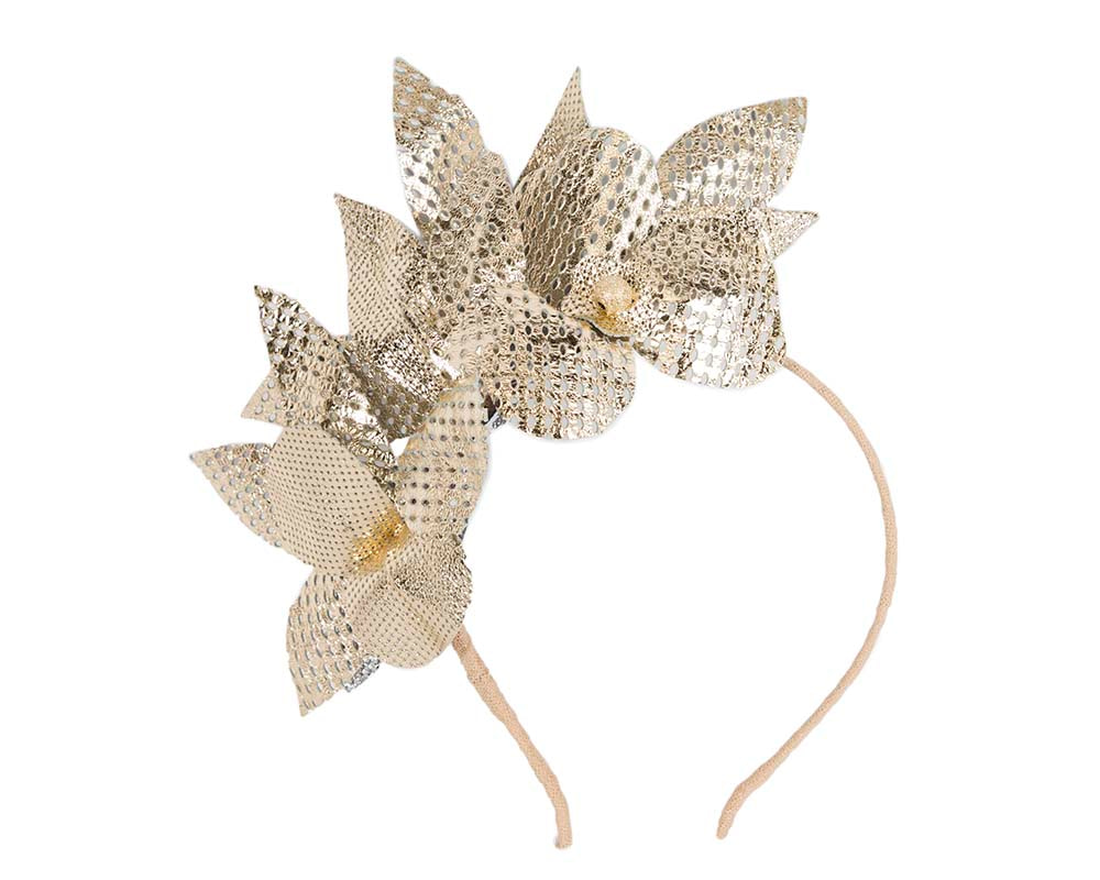 Metallic gold leather fascinator by BELIEVERA - Hats From OZ UK Metallic gold leather fascinator by BELIEVERA - Image 2