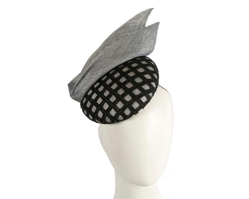 Silver and black pillbox fascinator by BELIEVERA - Hats From OZ UK | V20SB Silver and black pillbox fascinator by BELIEVERA - Hats From OZ UK