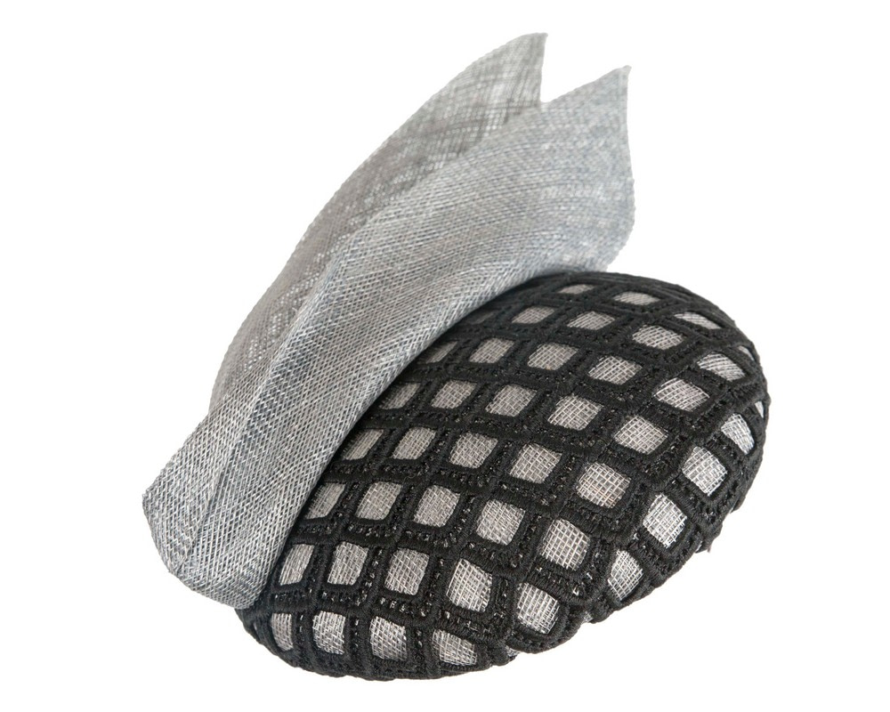 Silver and black pillbox fascinator by BELIEVERA - Hats From OZ UK Silver and black pillbox fascinator by BELIEVERA - Image 2