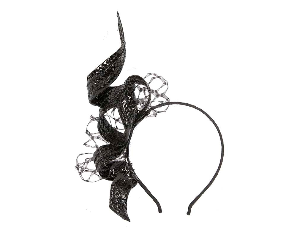 Black leather racing fascinator by BELIEVERA - Hats From OZ UK Black leather racing fascinator by BELIEVERA - Image 2