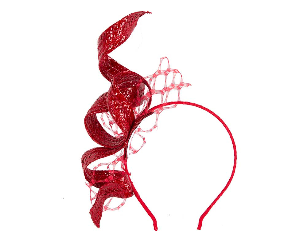 Red leather racing fascinator by BELIEVERA - Hats From OZ UK Red leather racing fascinator by BELIEVERA - Image 2