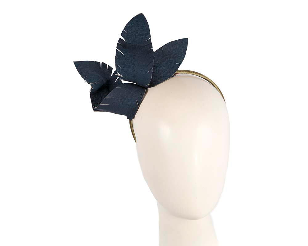 Navy leather flower headband fascinator by BELIEVERA - Hats From OZ UK