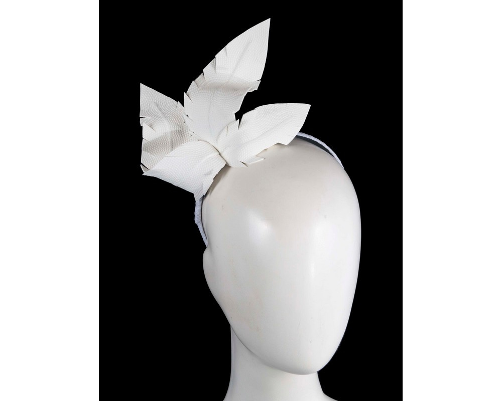 White leather flower headband fascinator by BELIEVERA - Hats From OZ UK | V06WHT White leather flower headband fascinator by BELIEVERA - Hats From OZ UK
