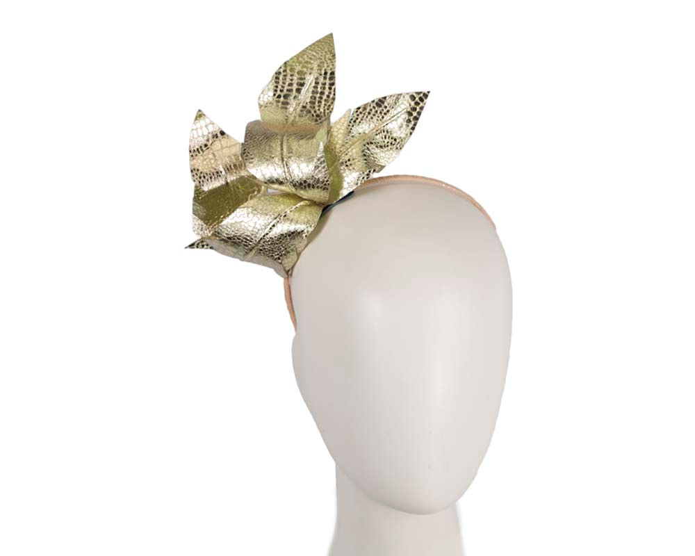 Champagne Gold leather flower headband fascinator by BELIEVERA - Hats From OZ UK