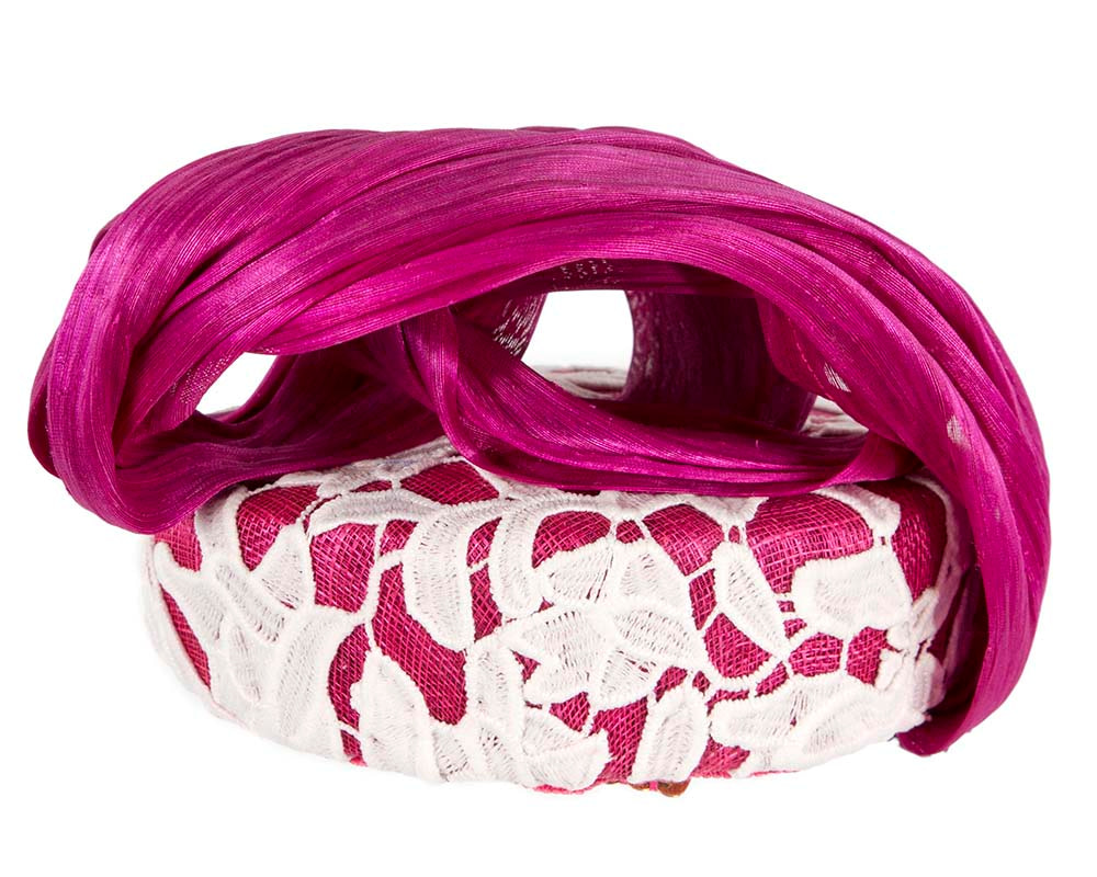 Magenta & white lace pillbox fascinator by BELIEVERA - Hats From OZ UK Magenta & white lace pillbox fascinator by BELIEVERA - Image 6