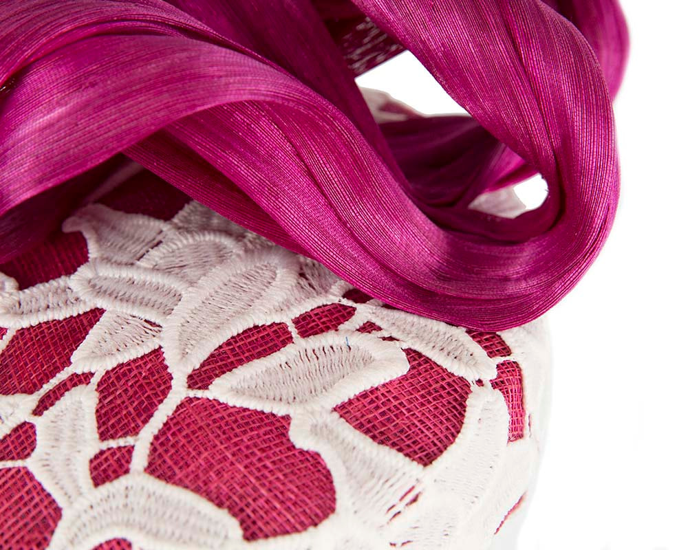 Magenta & white lace pillbox fascinator by BELIEVERA - Hats From OZ UK Magenta & white lace pillbox fascinator by BELIEVERA - Image 4