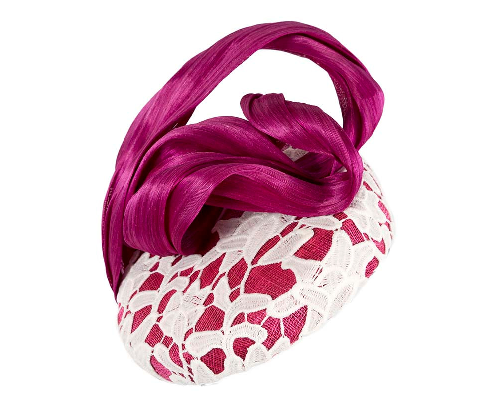 Magenta & white lace pillbox fascinator by BELIEVERA - Hats From OZ UK Magenta & white lace pillbox fascinator by BELIEVERA - Image 2