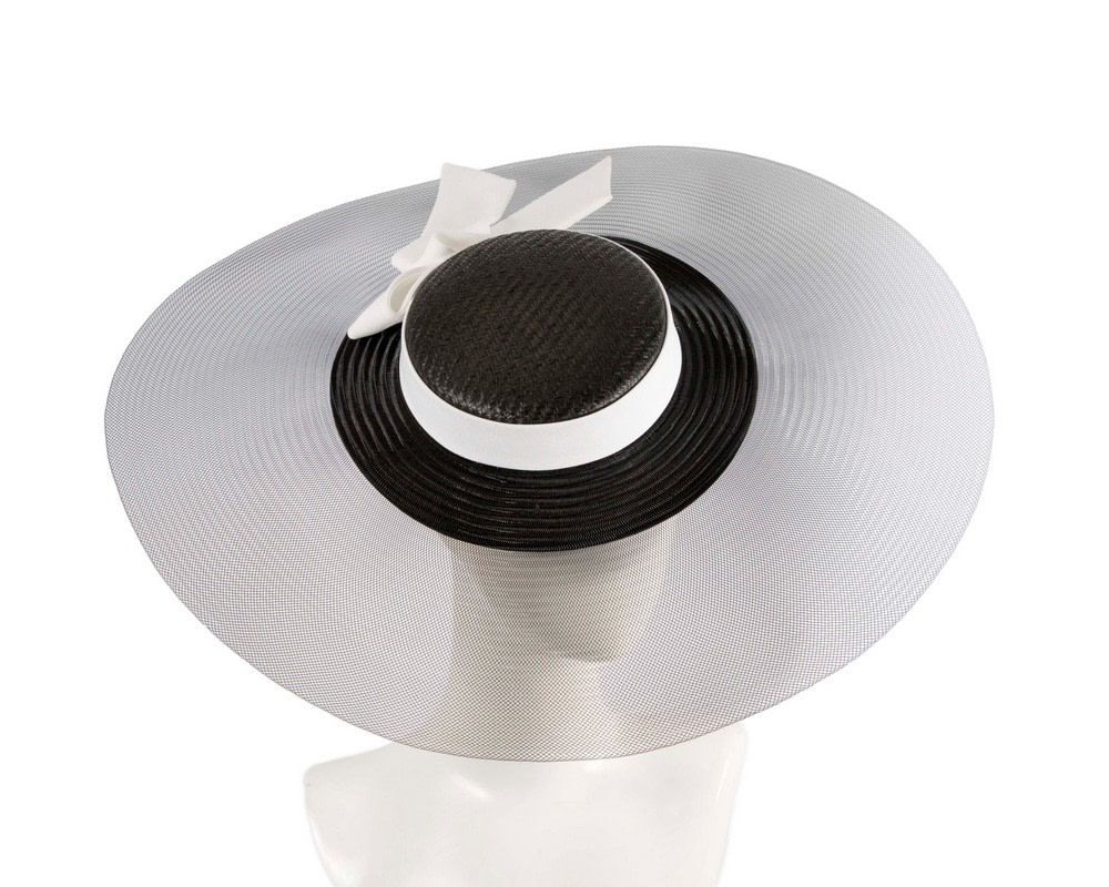 Bespoke black & white wide brim boater hat - Hats From OZ UK