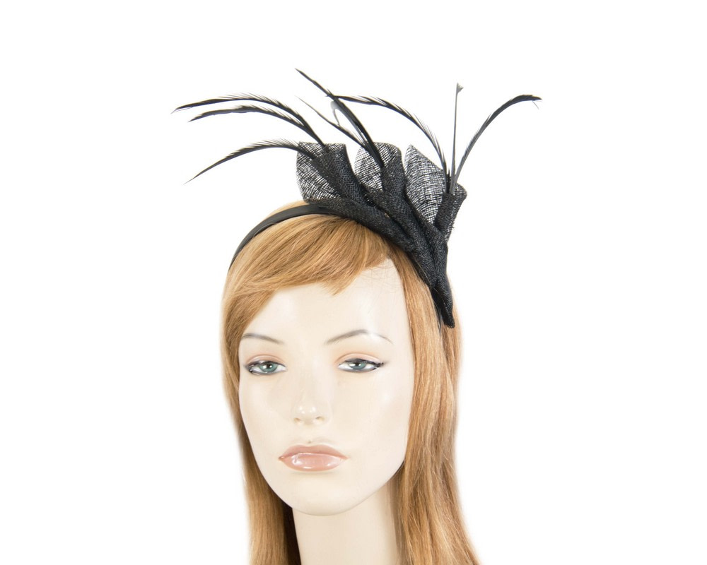 Petite black sinamay fascinator with feathers - Hats From OZ