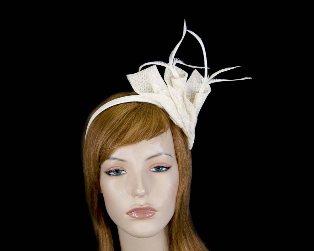 Petite cream sinamay fascinator with feathers - Hats From OZ