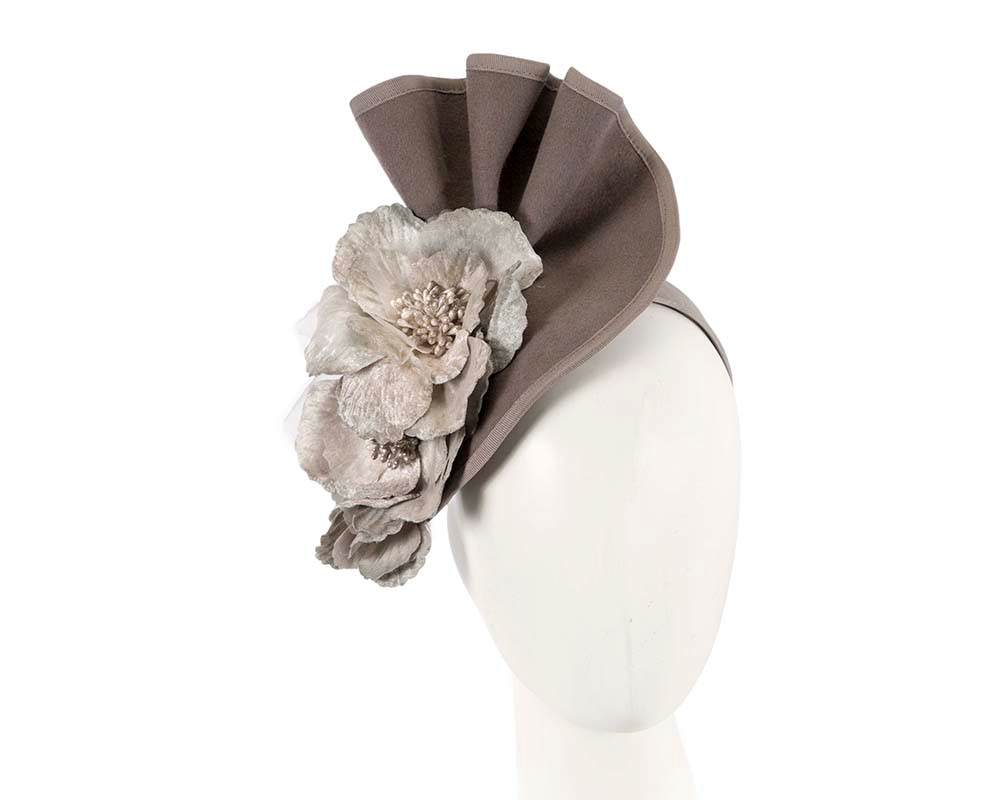 Large grey felt flower fascinator by Fillies Collection - Hats From OZ
