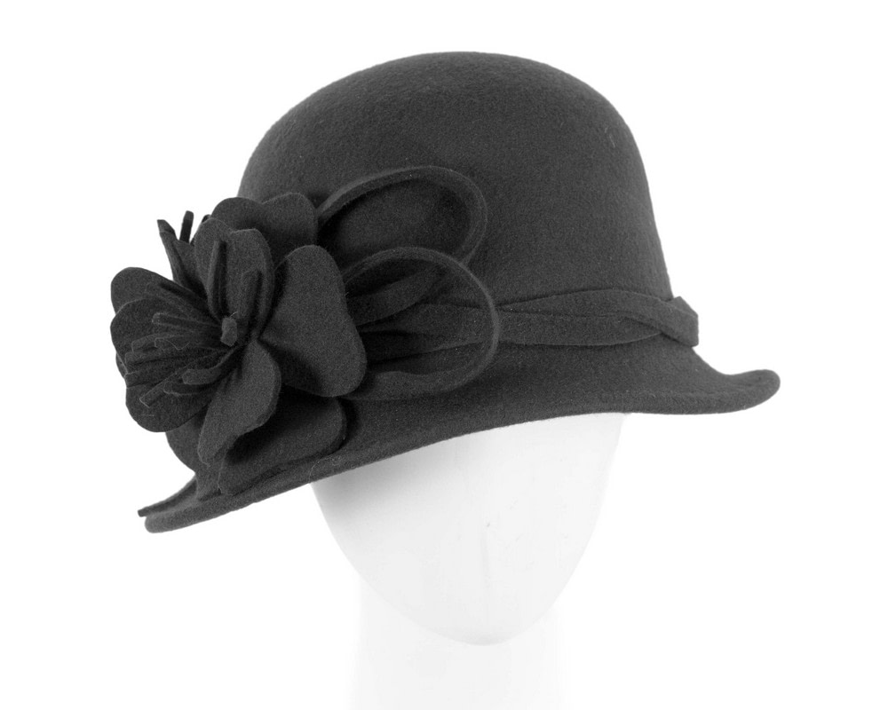 Black felt winter hat with flower by Max Alexander J437 - Hats From OZ