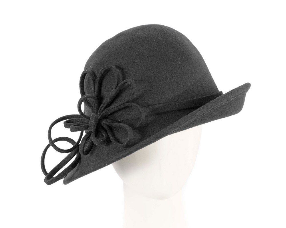 Black felt winter hat with flower by Max Alexander - Hats From OZ