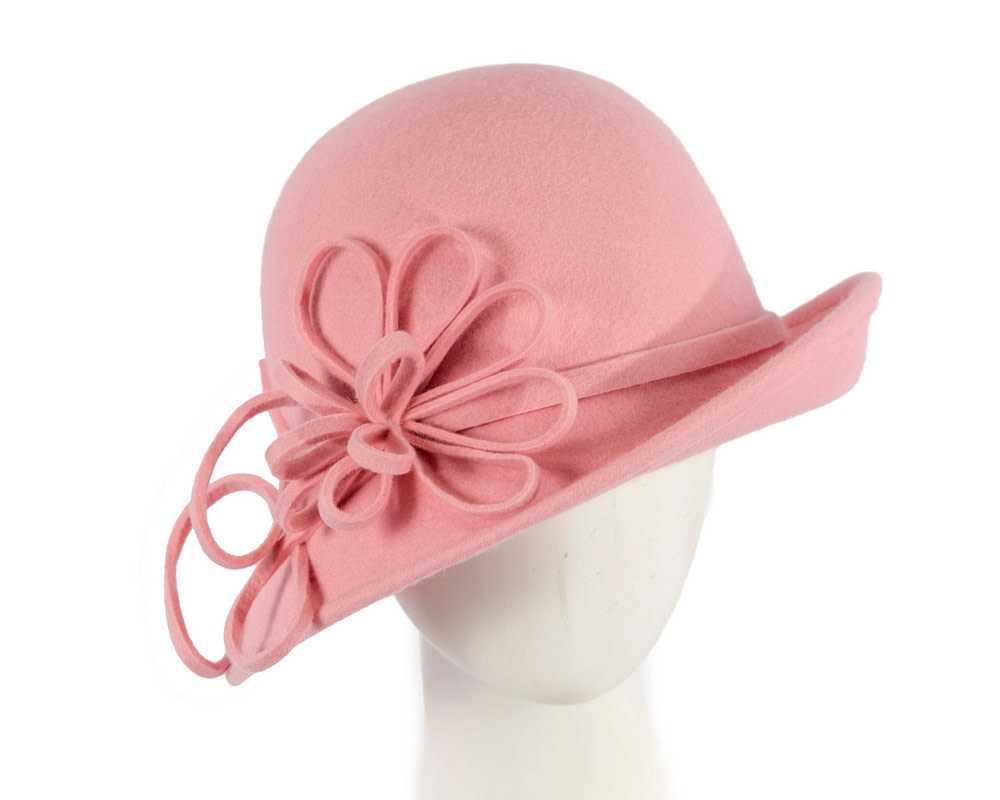 Pink felt winter hat with flower by Max Alexander J439 - Hats From OZ