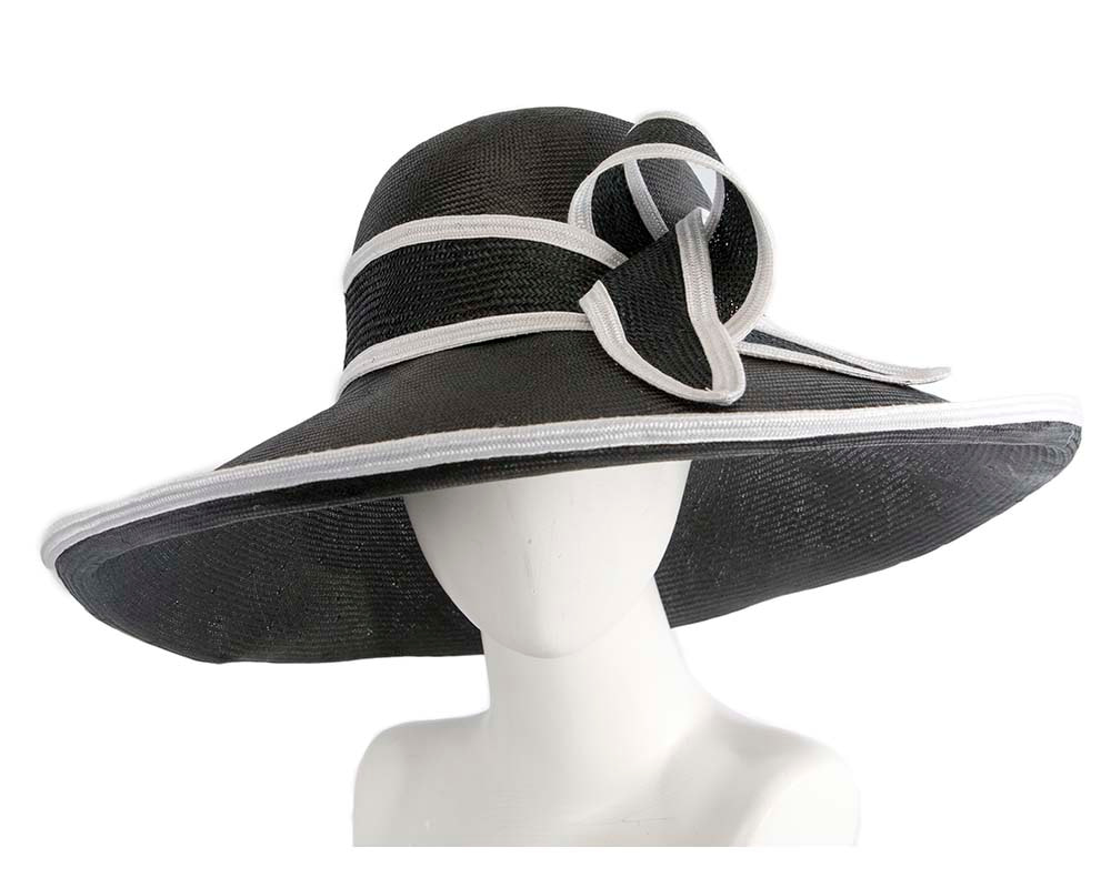 Wide brim black & white racing hat CU490 - Hats From OZ