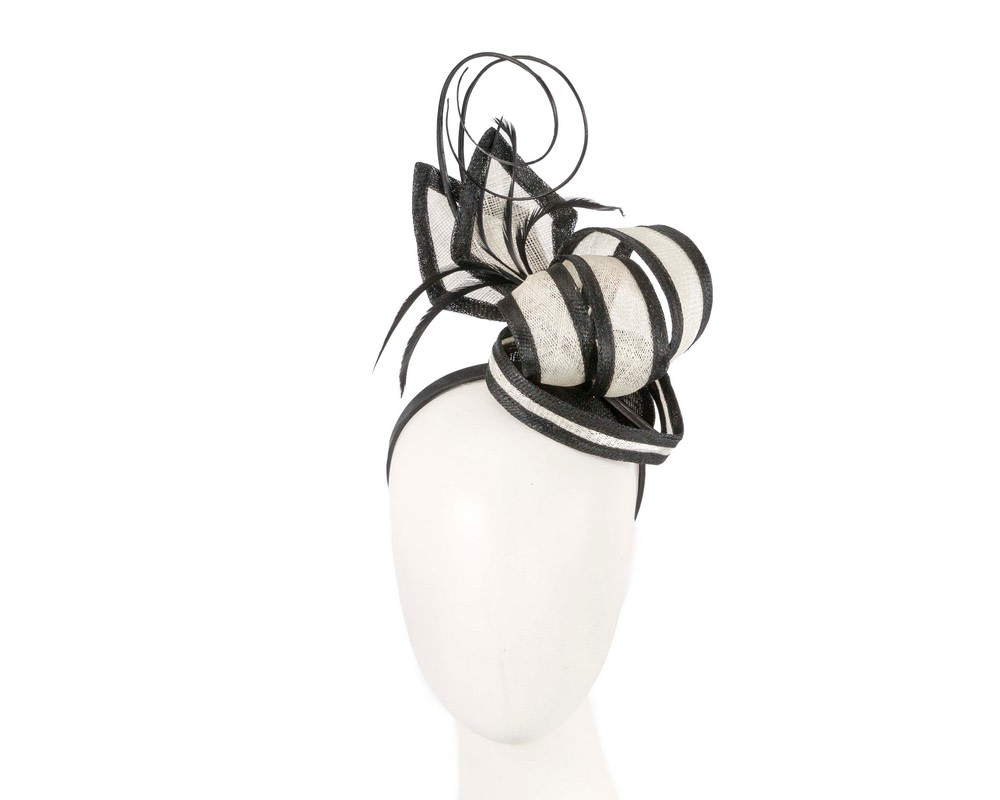 Sinamay cream and black fascinator with feathers by Max Alexander - Hats From OZ
