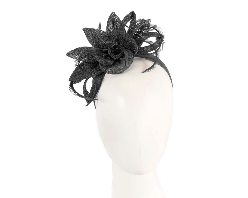 Black sinamay flower fascinator by Max Alexander MA917 - Hats From OZ