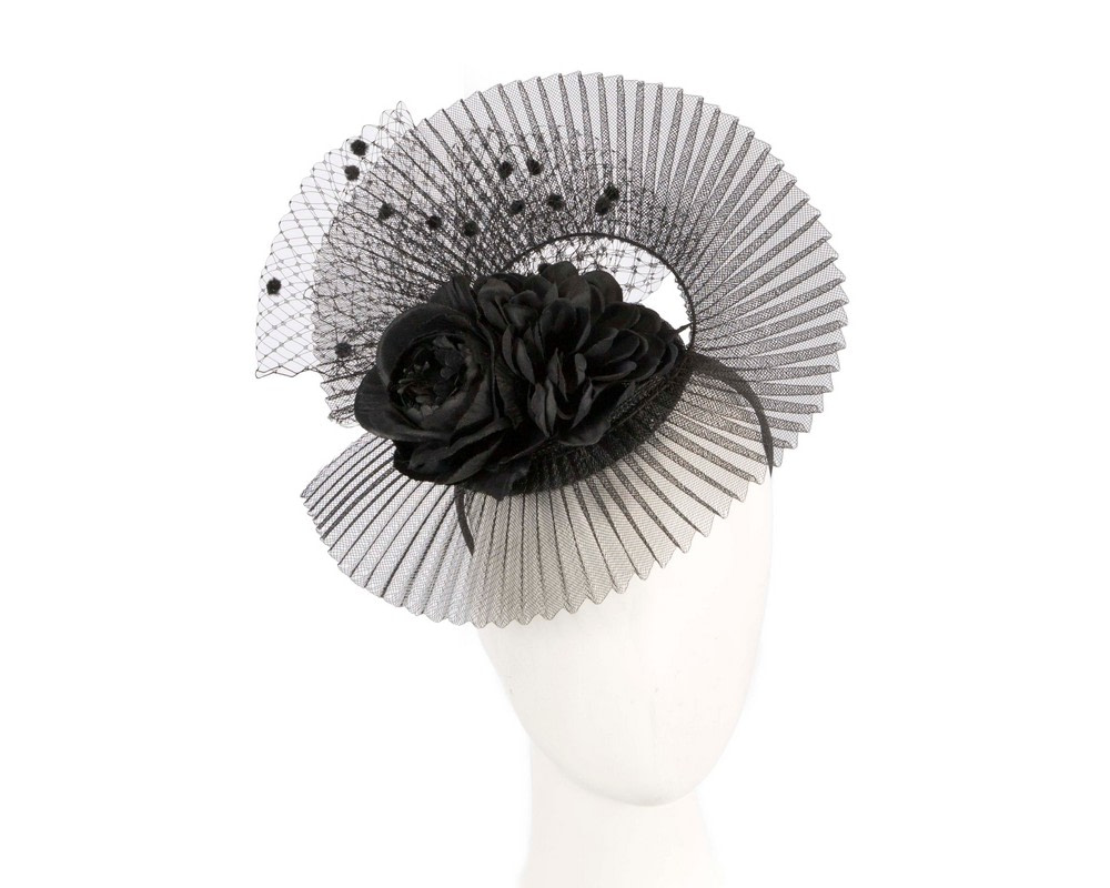 Large black fascinator with flower MA792 - Hats From OZ