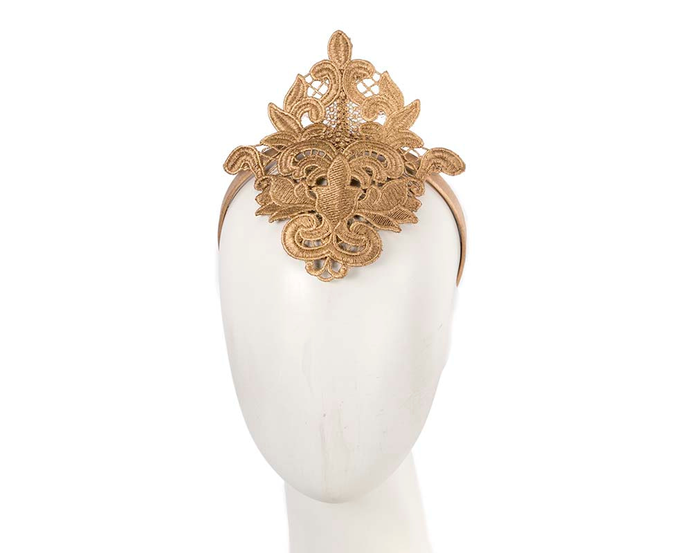 Small gold lace crown racing fascinator by Max Alexander - Hats From OZ