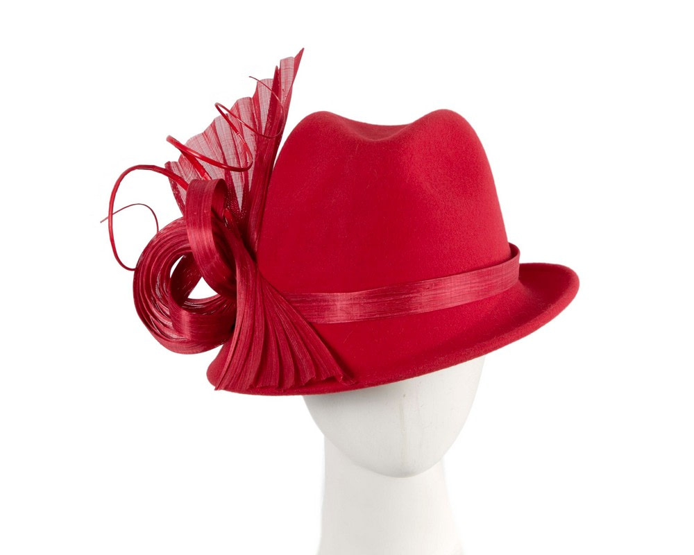 Red ladies winter fashion felt fedora hat by Fillies Collection F686 - Hats From OZ