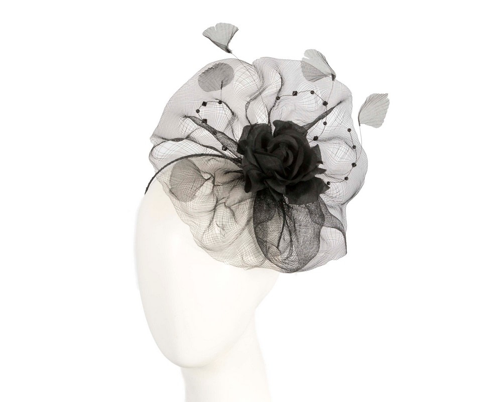 Large black fascinator with flower SPSC46 - Hats From OZ