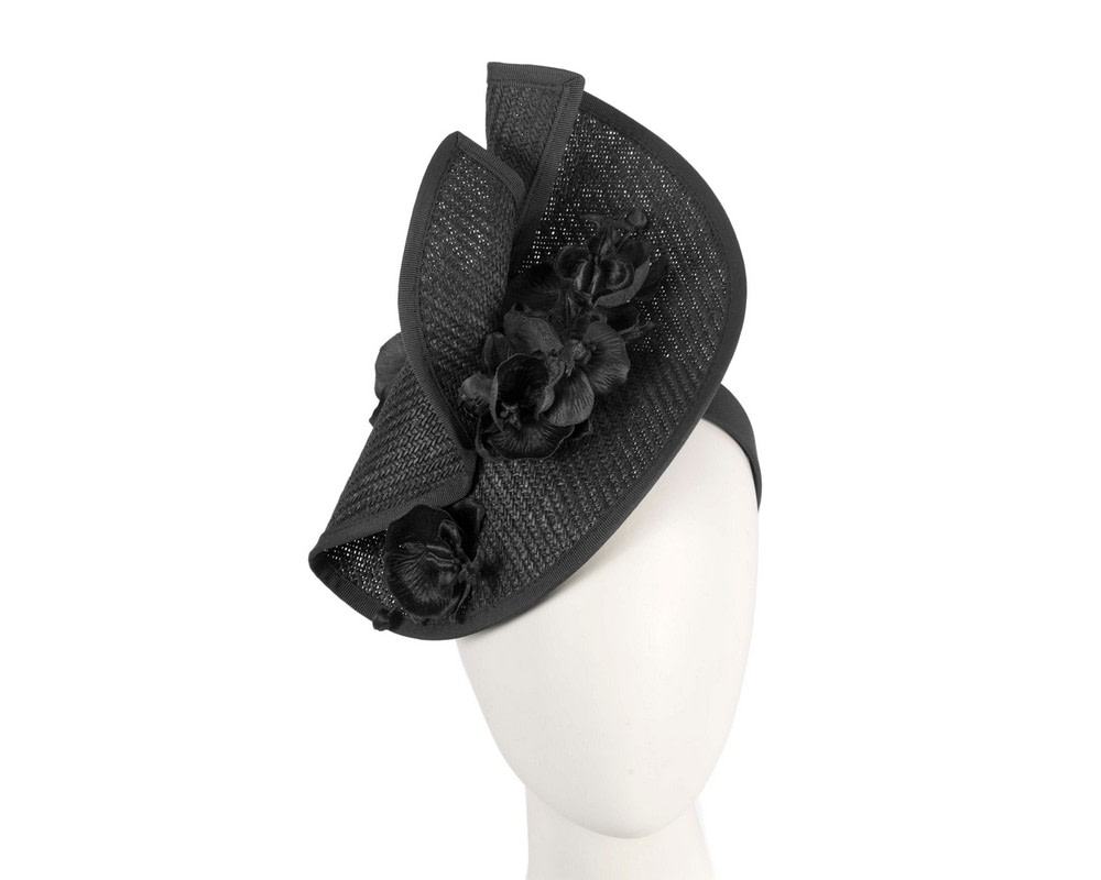 Black spring racing fascinator with orchid - Hats From OZ