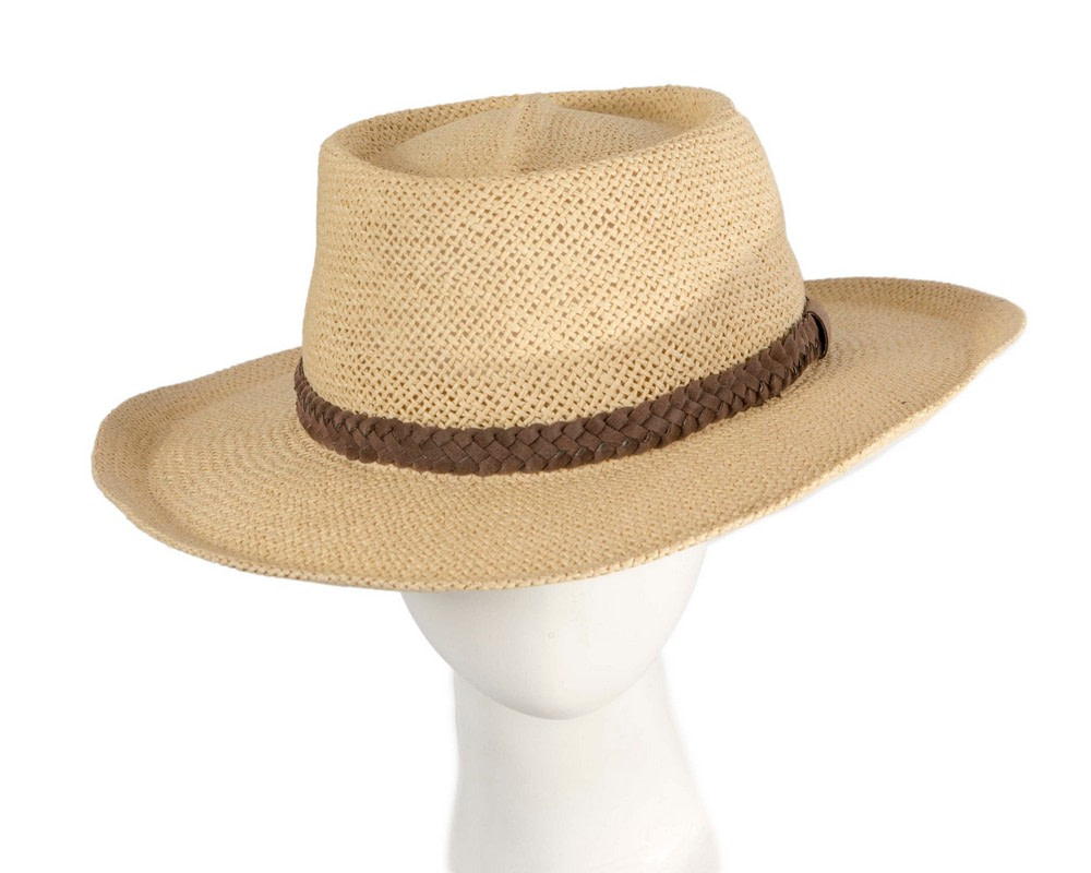 Wide brim beige squatter hat - Hats From OZ
