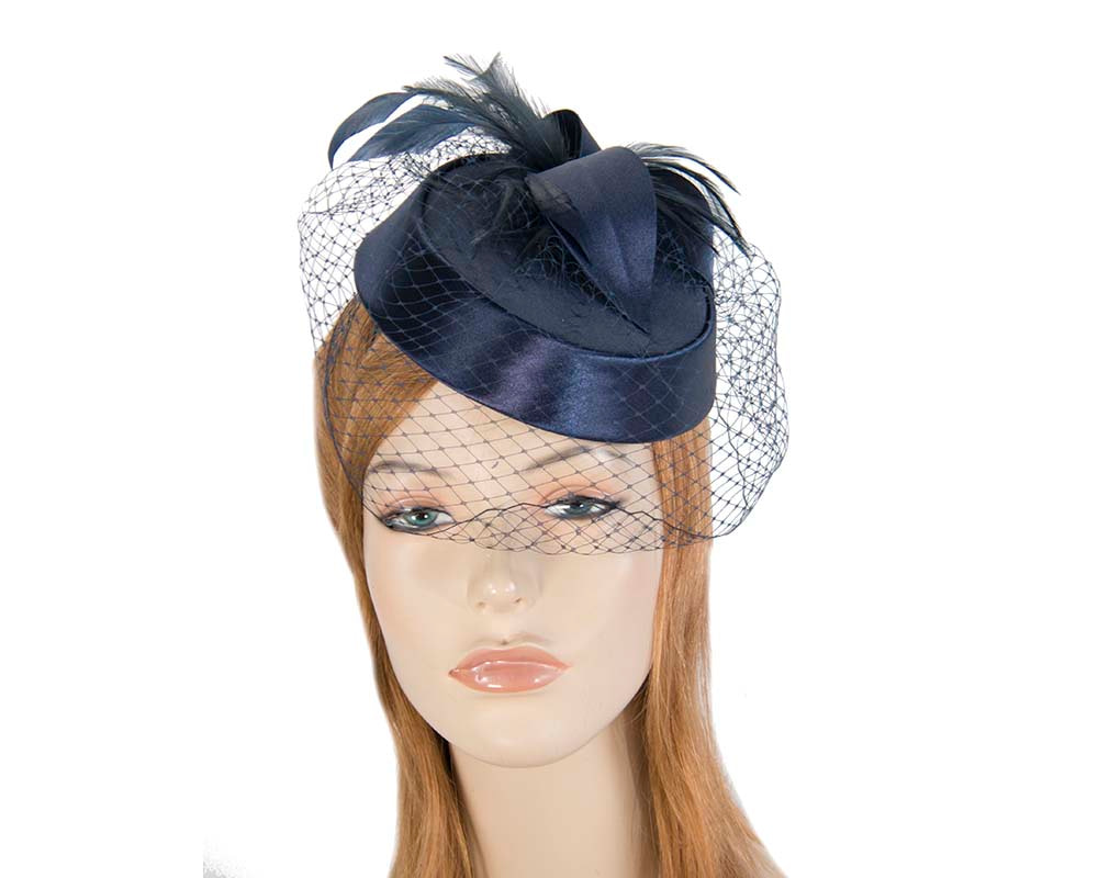 Navy custom made cocktail pillbox hat K4811 - Hats From OZ