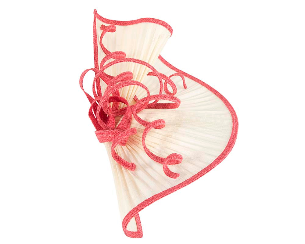 Large cream and coral jinsin racing fascinator by Fillies Collection - Image 3