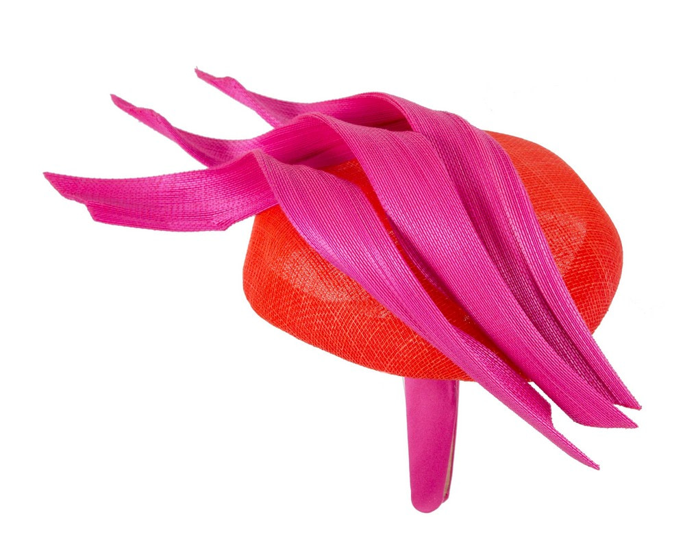 Bespoke orange & fuchsia pillbox fascinator by Fillies Collection - Image 4