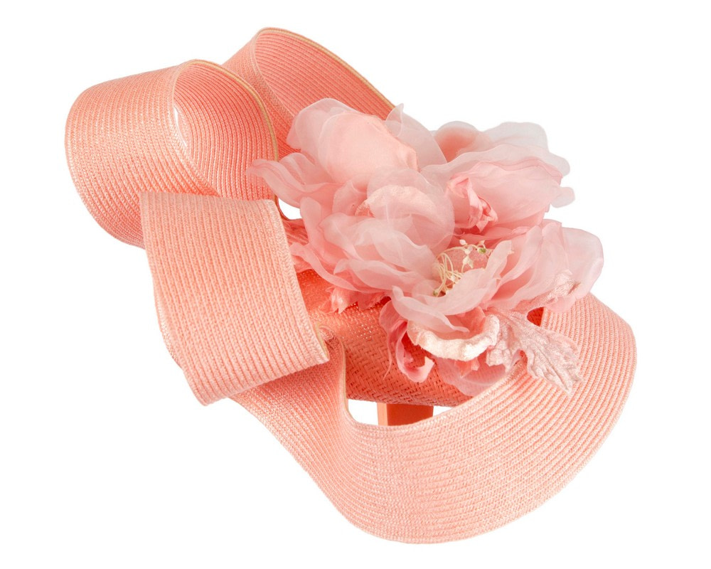 Large coral fascinator with flower by Fillies Collection - Image 4