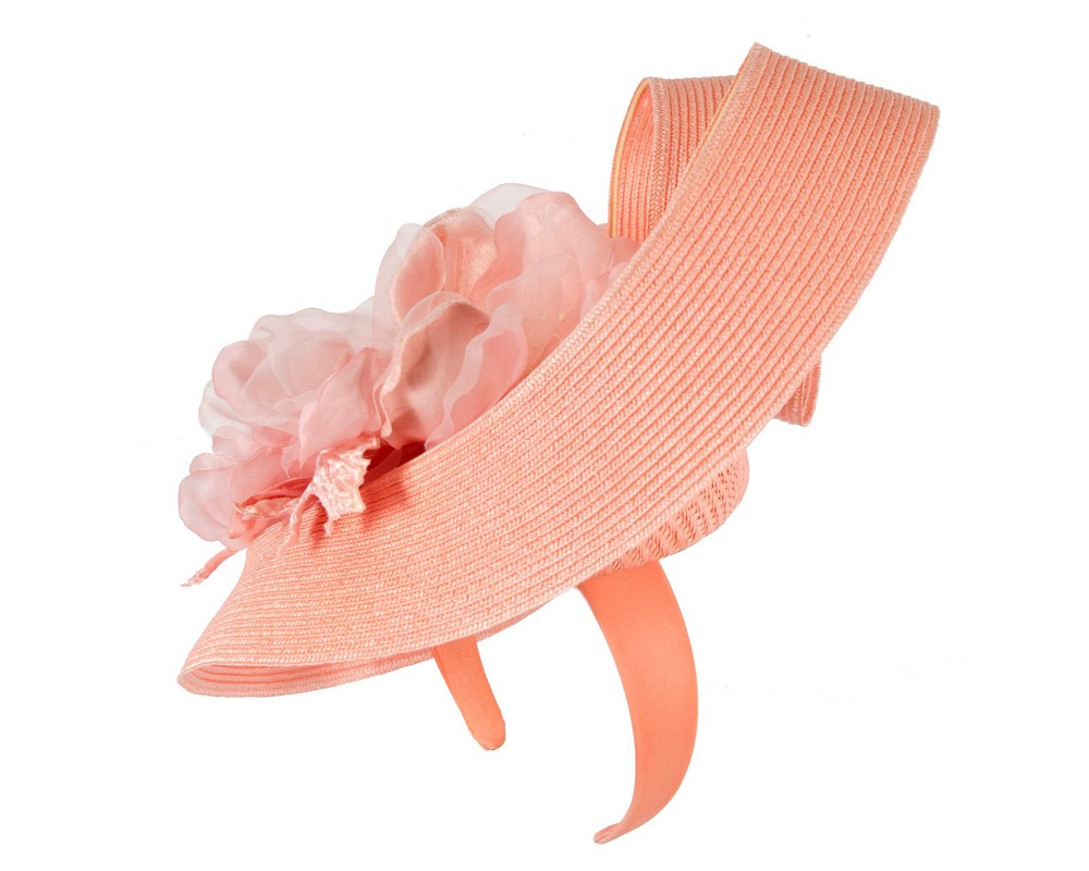 Large coral fascinator with flower by Fillies Collection - Image 3