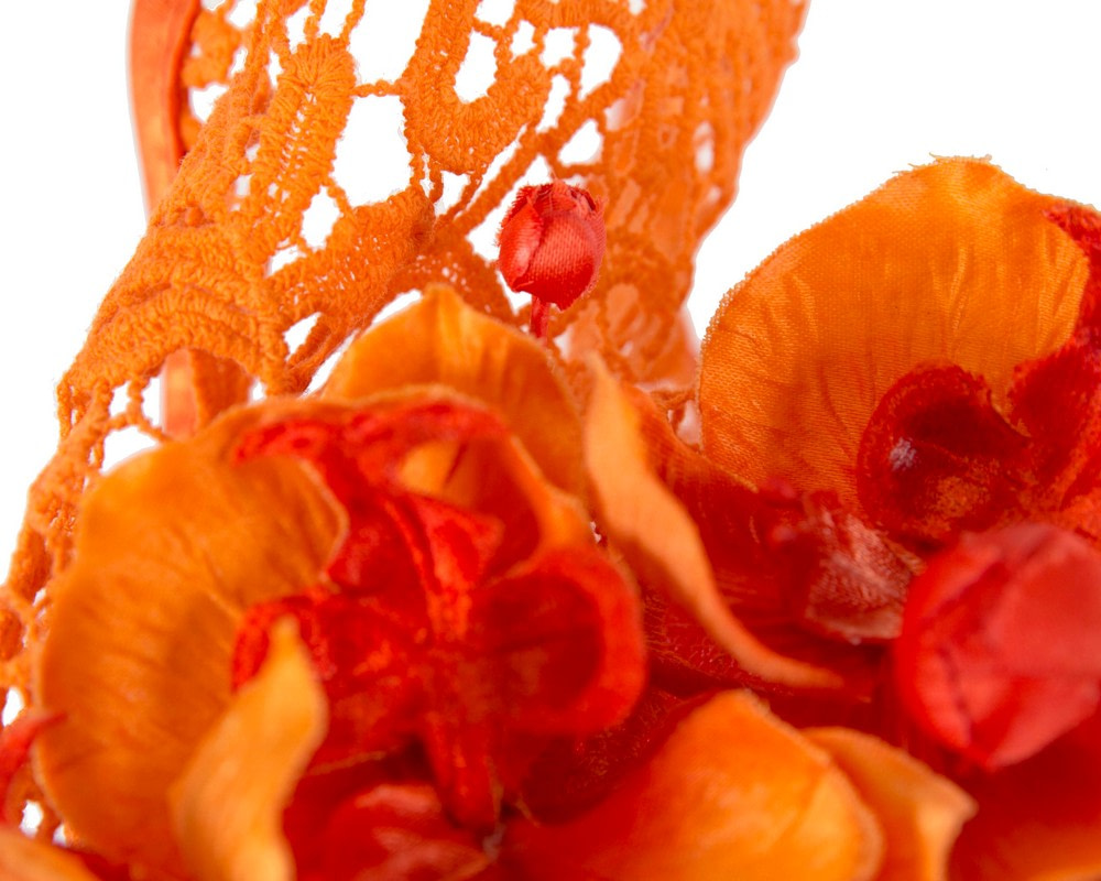 Orange lace covered pillbox fascinator - Image 5