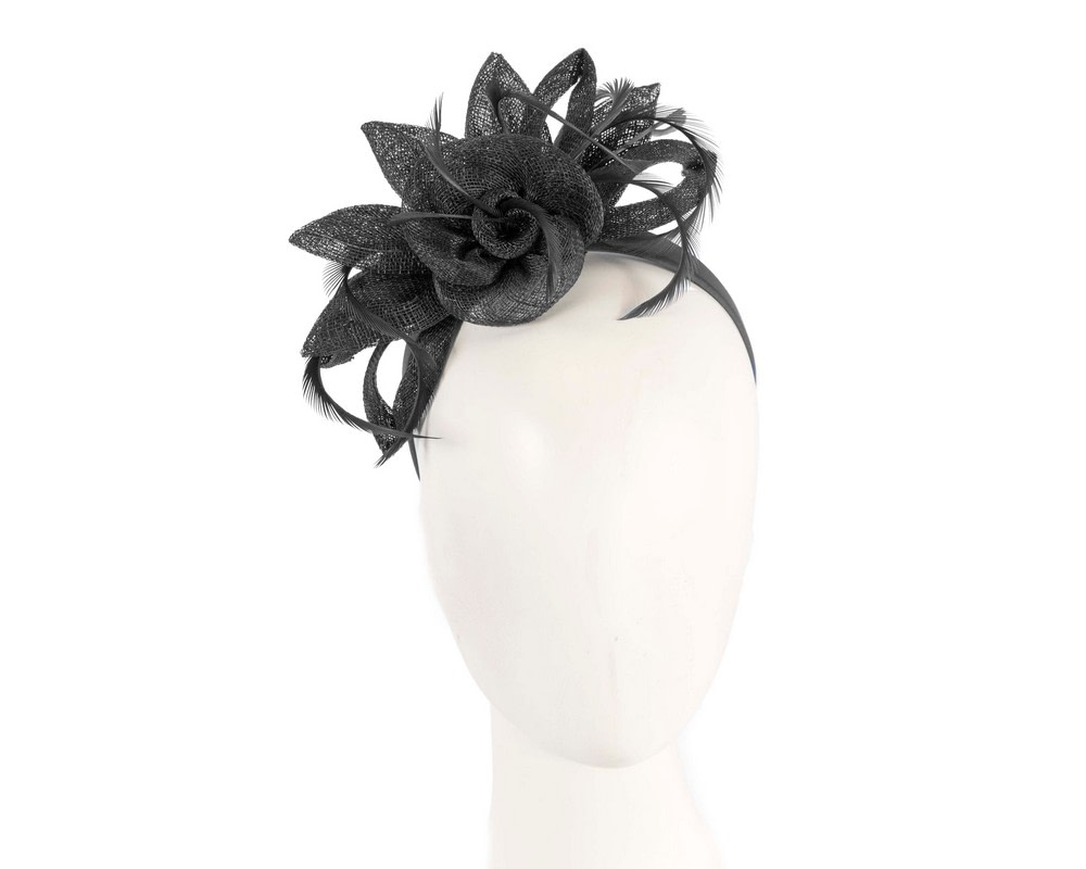 Black sinamay flower fascinator by Max Alexander - Hats From OZ