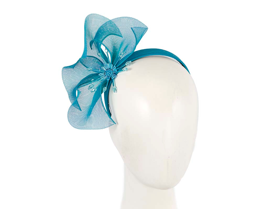 Bespoke turquoise flower headband by Cupids Millinery - Hats From OZ